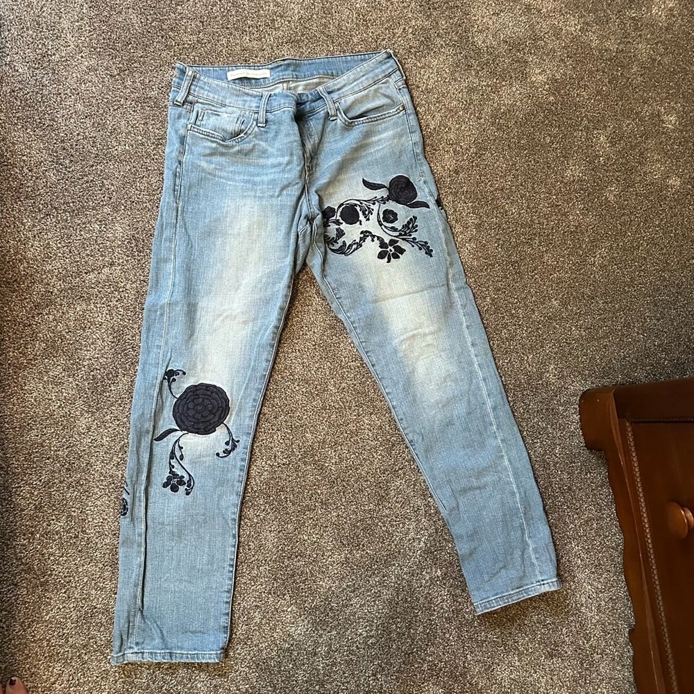 Pilcro and the Letterpress Light Blue Jeans with dark blue Embroidery